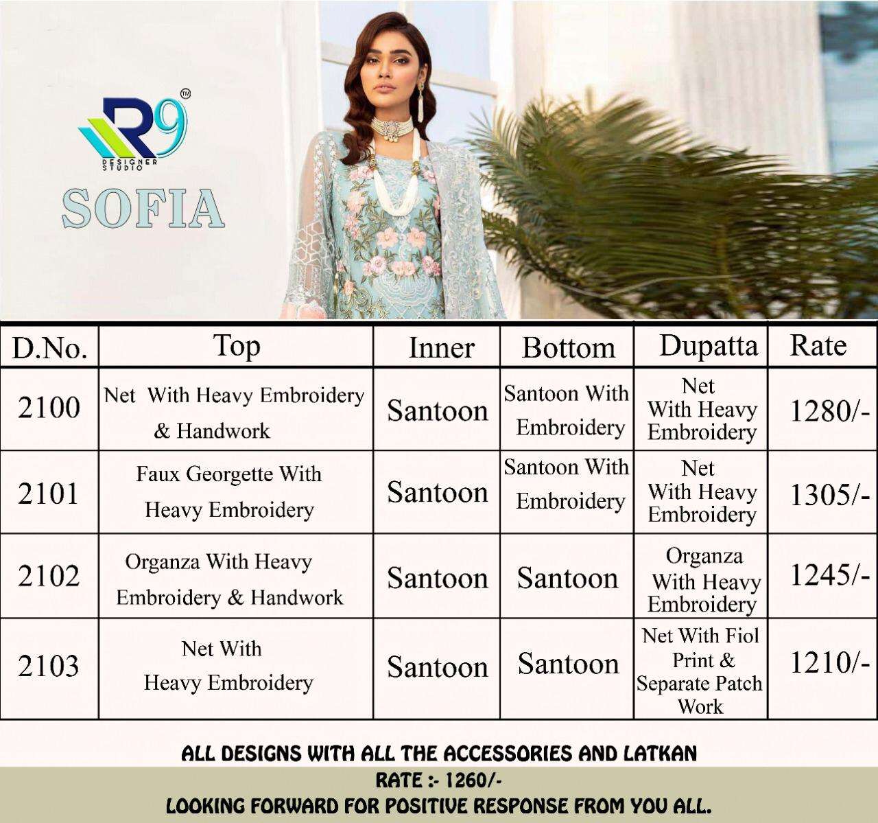 SOFIA BY R9 2100 TO 2103 SERIES BEAUTIFUL STYLISH SHARARA SUITS FANCY COLORFUL CASUAL WEAR & ETHNIC WEAR & READY TO WEAR NET WITH HEAVY EMBROIDERY DRESSES AT WHOLESALE PRICE