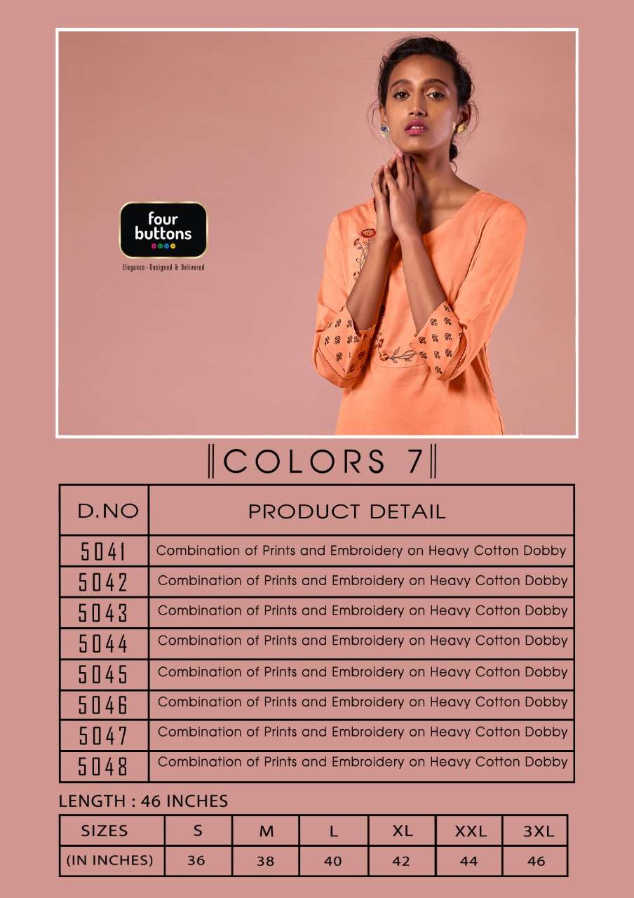 COLORS VOL-7 BY R9 5041 TO 5048 SERIES STYLISH FANCY BEAUTIFUL COLORFUL CASUAL WEAR & ETHNIC WEAR HEAVY PURE COTTON DOBBY KURTIS AT WHOLESALE PRICE