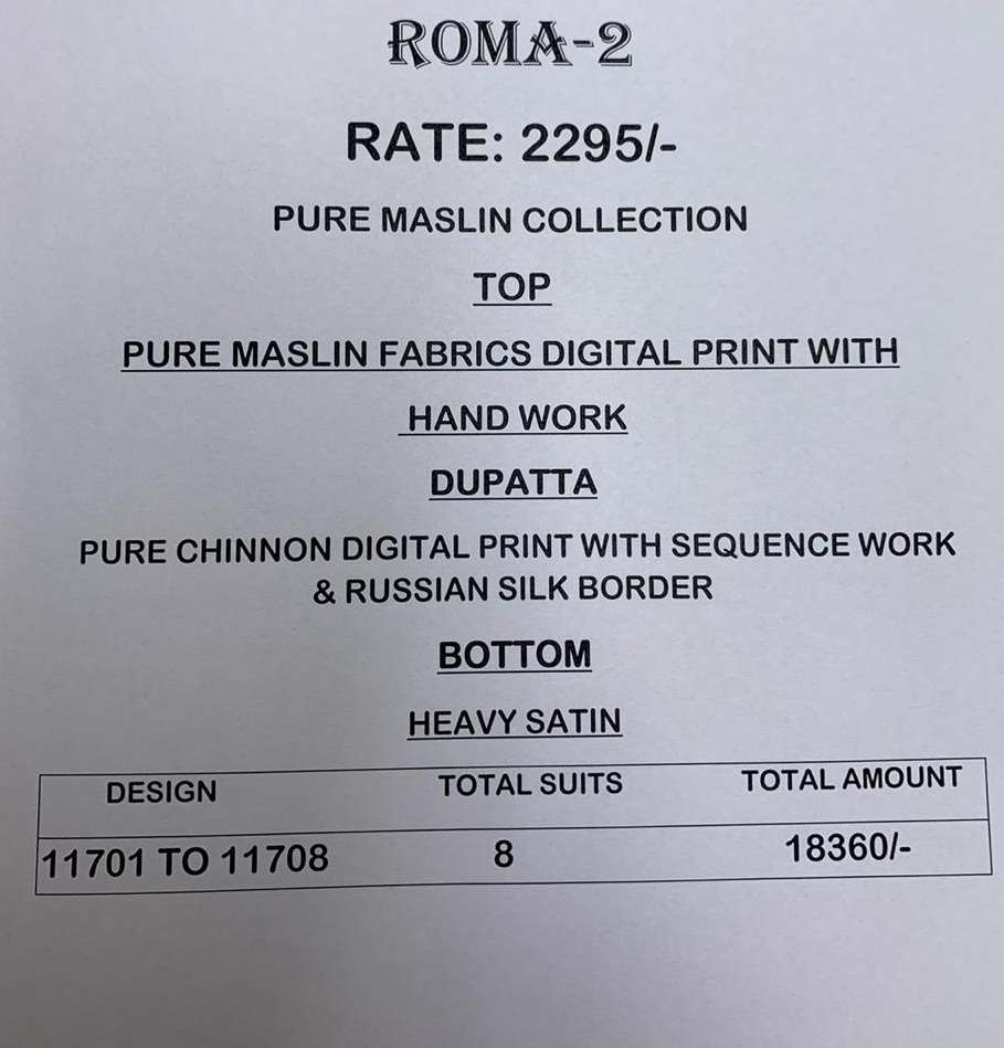 ROMA VOL-2 BY VIVEK FASHION 11701 TO 11708 SERIES DESIGNER SHARARA SUITS BEAUTIFUL STYLISH FANCY COLORFUL PARTY WEAR & OCCASIONAL WEAR PURE MUSLIN DIGITAL PRINTED DRESSES AT WHOLESALE PRICE