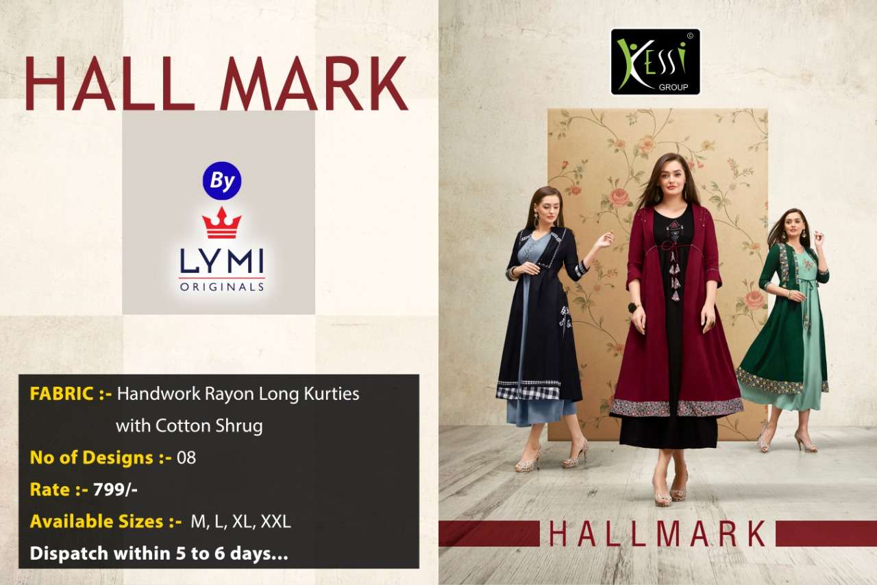 HALL MARK BY LYMI ORIGINAL 4301 TO 4308 SERIES STYLISH FANCY BEAUTIFUL COLORFUL CASUAL WEAR & ETHNIC WEAR HAND WORK RAYON KURTIS AT WHOLESALE PRICE