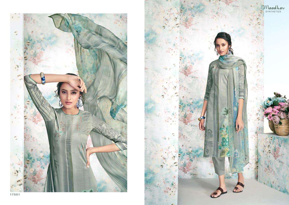 ELITE BY MAADHAV SYNTHETIC 17501 TO 17508 SERIES BEAUTIFUL SUITS STYLISH FANCY COLORFUL PARTY WEAR & OCCASIONAL WEAR PURE JAM NEGATIVE PRINTED DRESSES AT WHOLESALE PRICE