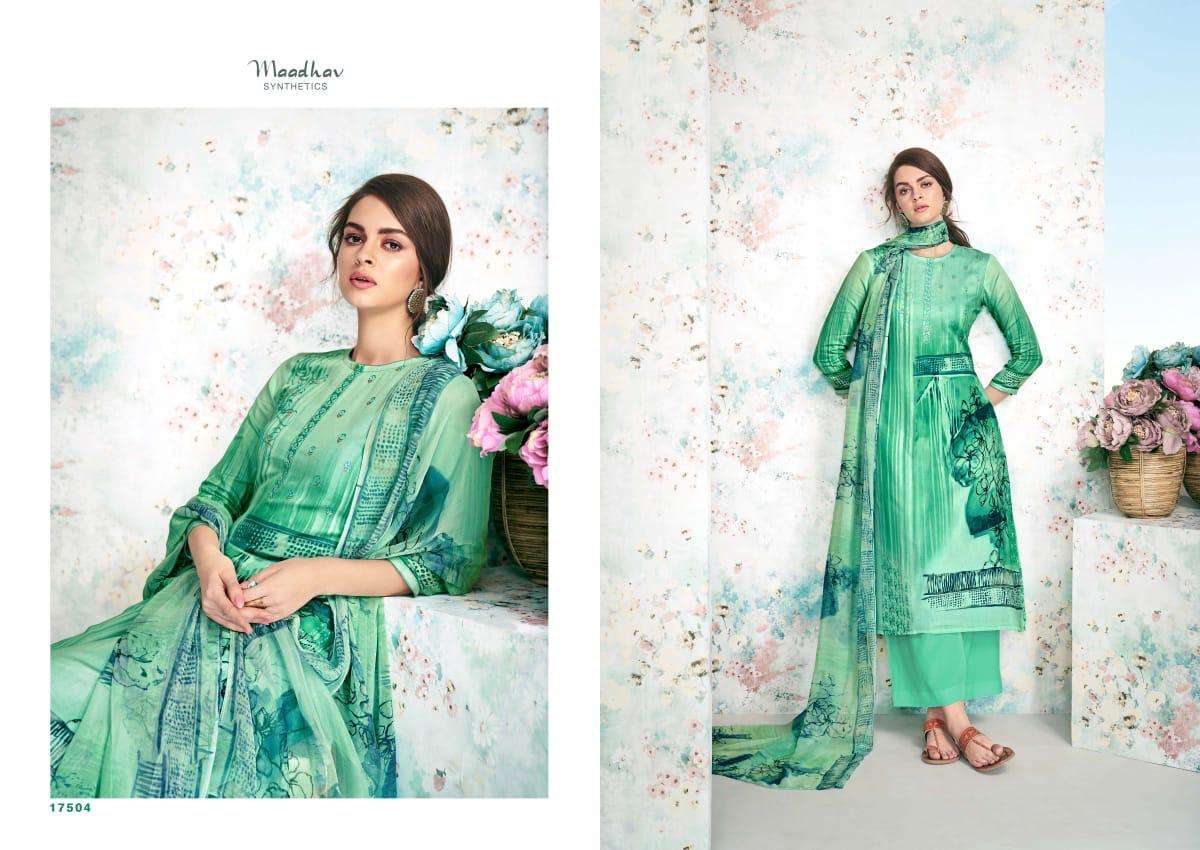 ELITE BY MAADHAV SYNTHETIC 17501 TO 17508 SERIES BEAUTIFUL SUITS STYLISH FANCY COLORFUL PARTY WEAR & OCCASIONAL WEAR PURE JAM NEGATIVE PRINTED DRESSES AT WHOLESALE PRICE