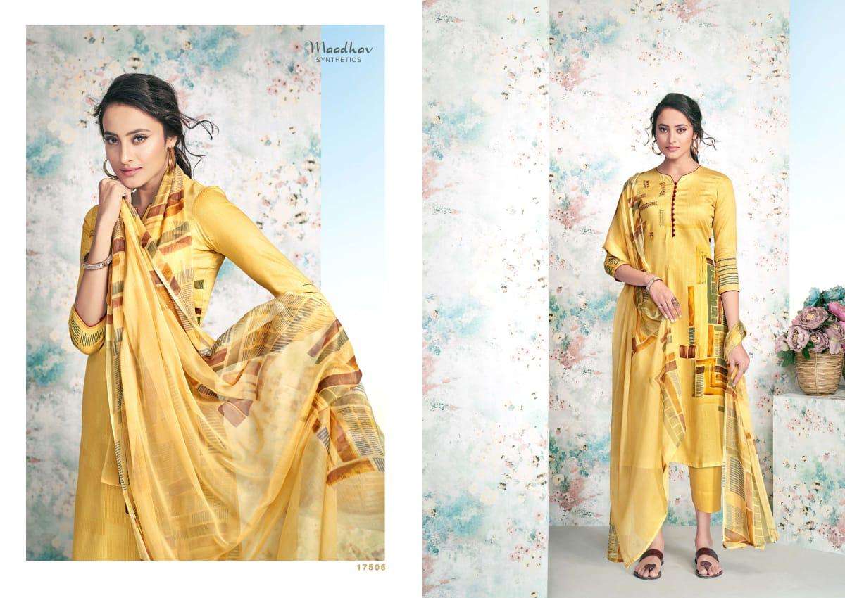 ELITE BY MAADHAV SYNTHETIC 17501 TO 17508 SERIES BEAUTIFUL SUITS STYLISH FANCY COLORFUL PARTY WEAR & OCCASIONAL WEAR PURE JAM NEGATIVE PRINTED DRESSES AT WHOLESALE PRICE