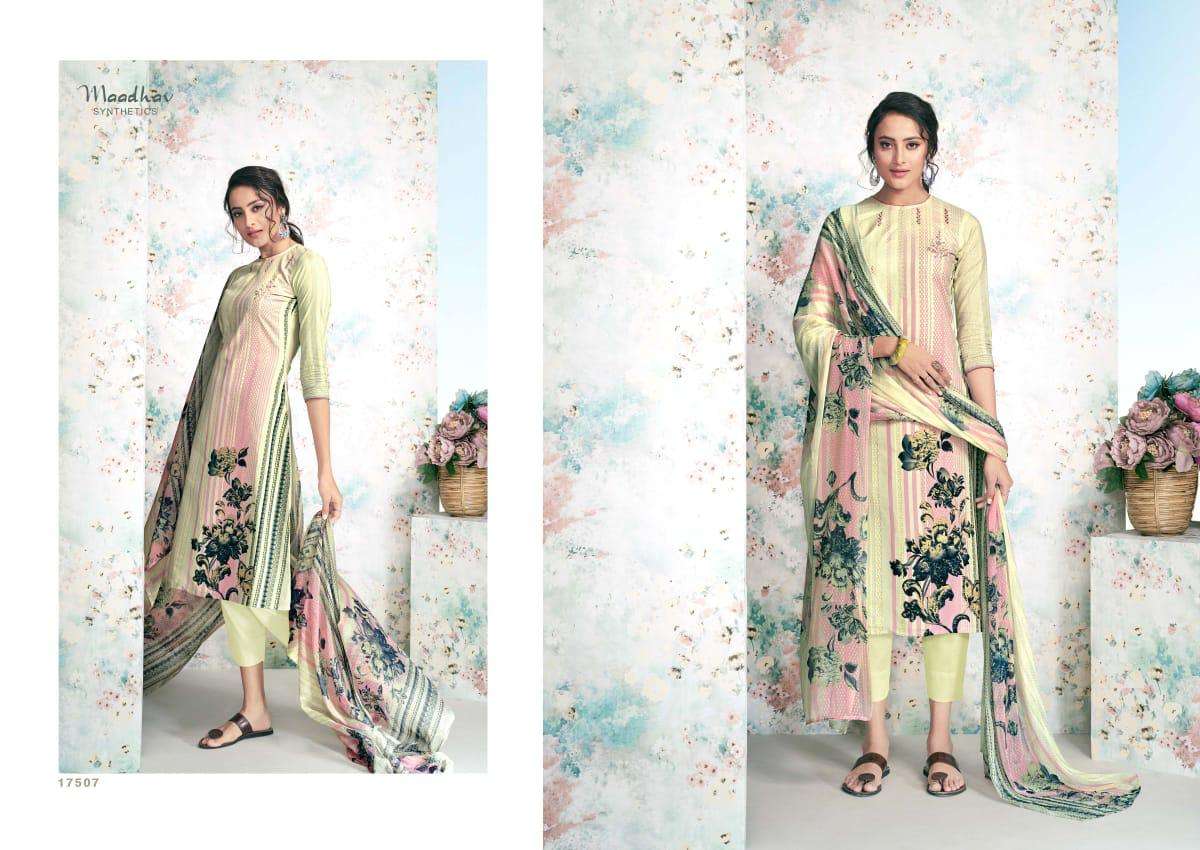 ELITE BY MAADHAV SYNTHETIC 17501 TO 17508 SERIES BEAUTIFUL SUITS STYLISH FANCY COLORFUL PARTY WEAR & OCCASIONAL WEAR PURE JAM NEGATIVE PRINTED DRESSES AT WHOLESALE PRICE