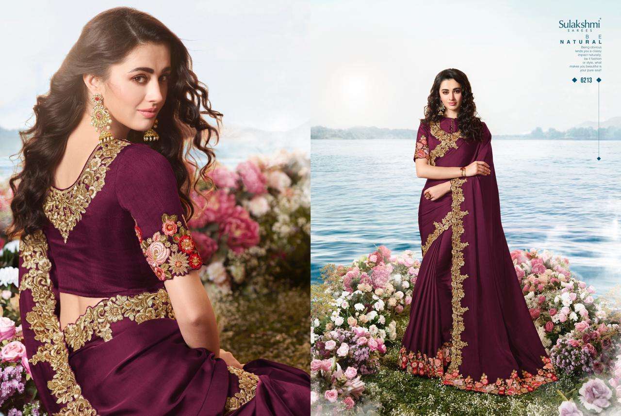 AAKASHI BY SULAKSHMI 6201 TO 6214 SERIES INDIAN TRADITIONAL WEAR COLLECTION BEAUTIFUL STYLISH FANCY COLORFUL PARTY WEAR & OCCASIONAL WEAR FANCY EMBROIDERED SAREES AT WHOLESALE PRICE