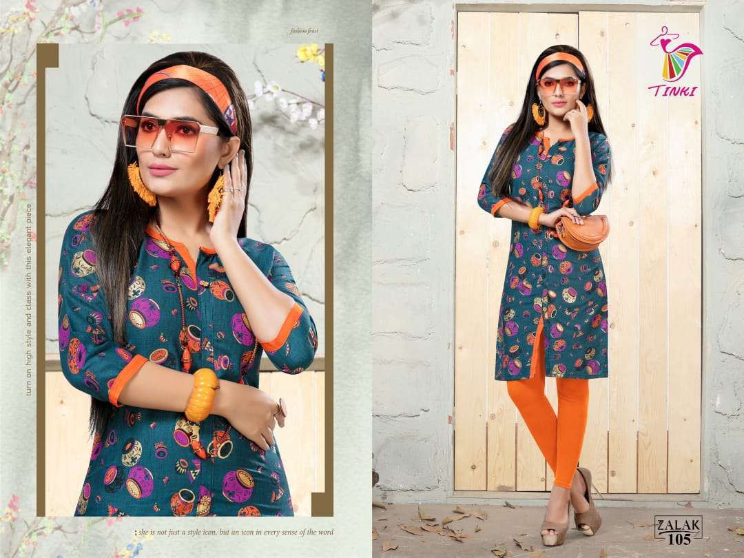 ZALAK BY TINKI 101 TO 108 SERIES STYLISH FANCY BEAUTIFUL COLORFUL CASUAL WEAR & ETHNIC WEAR COTTON TWO TONE PRINTED KURTIS AT WHOLESALE PRICE