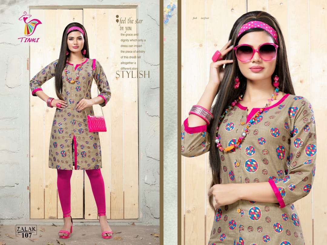 ZALAK BY TINKI 101 TO 108 SERIES STYLISH FANCY BEAUTIFUL COLORFUL CASUAL WEAR & ETHNIC WEAR COTTON TWO TONE PRINTED KURTIS AT WHOLESALE PRICE
