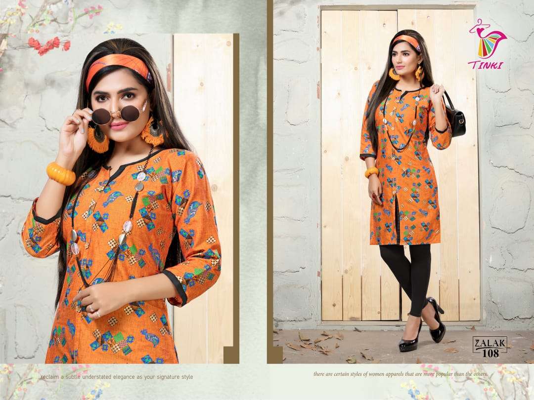 ZALAK BY TINKI 101 TO 108 SERIES STYLISH FANCY BEAUTIFUL COLORFUL CASUAL WEAR & ETHNIC WEAR COTTON TWO TONE PRINTED KURTIS AT WHOLESALE PRICE