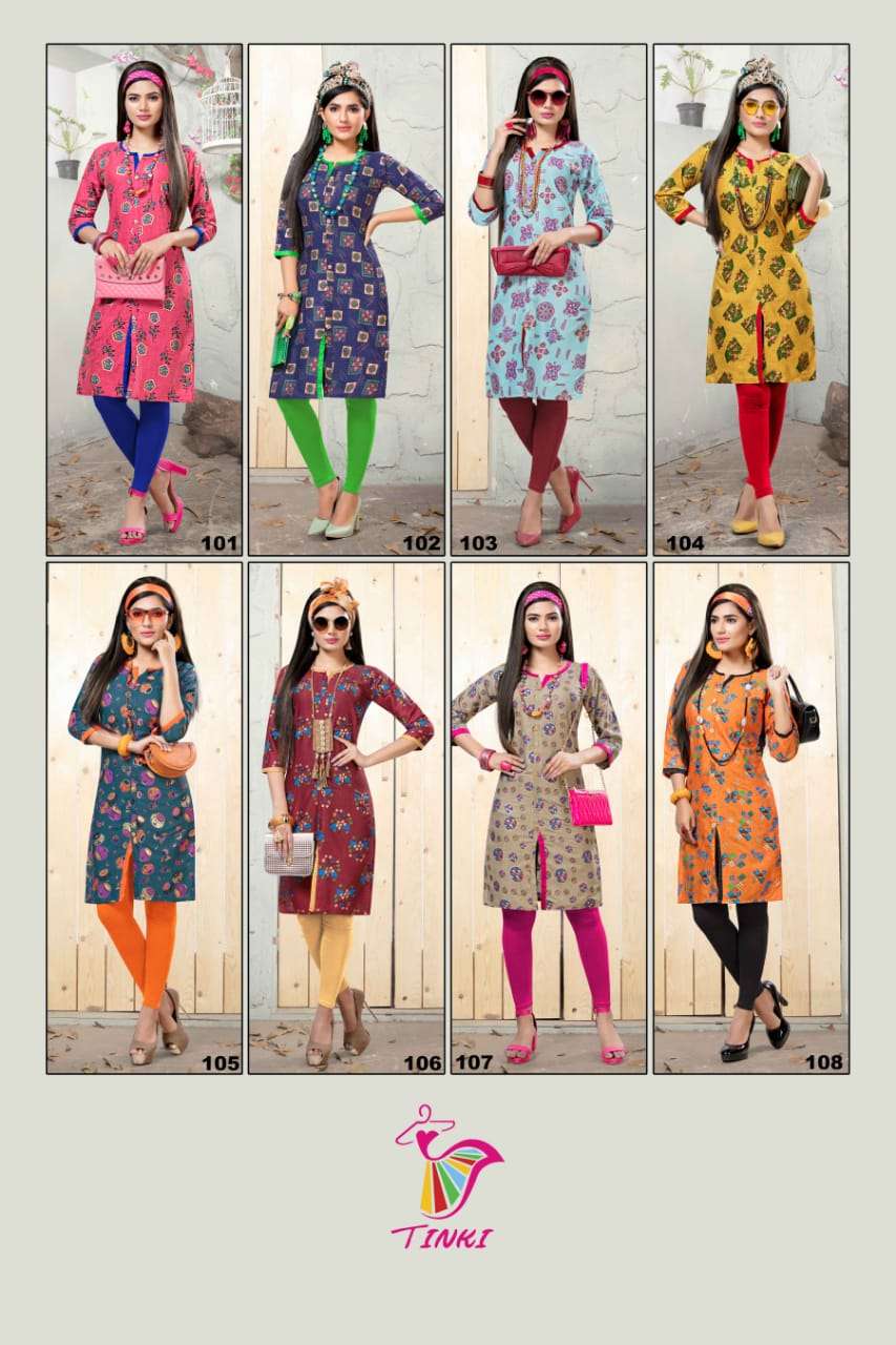 ZALAK BY TINKI 101 TO 108 SERIES STYLISH FANCY BEAUTIFUL COLORFUL CASUAL WEAR & ETHNIC WEAR COTTON TWO TONE PRINTED KURTIS AT WHOLESALE PRICE