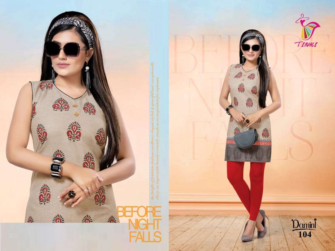 DAMINI BY TINKI 101 TO 108 SERIES STYLISH FANCY BEAUTIFUL COLORFUL CASUAL WEAR & ETHNIC WEAR COTTON FLEX KURTIS AT WHOLESALE PRICE