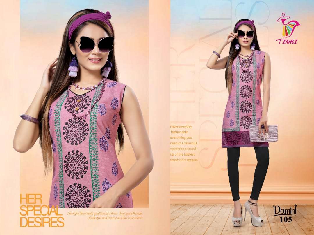 DAMINI BY TINKI 101 TO 108 SERIES STYLISH FANCY BEAUTIFUL COLORFUL CASUAL WEAR & ETHNIC WEAR COTTON FLEX KURTIS AT WHOLESALE PRICE