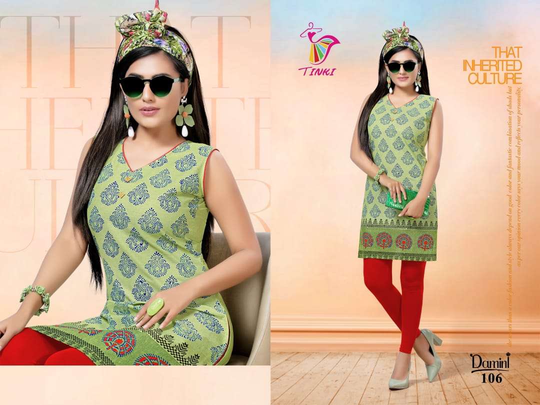 DAMINI BY TINKI 101 TO 108 SERIES STYLISH FANCY BEAUTIFUL COLORFUL CASUAL WEAR & ETHNIC WEAR COTTON FLEX KURTIS AT WHOLESALE PRICE