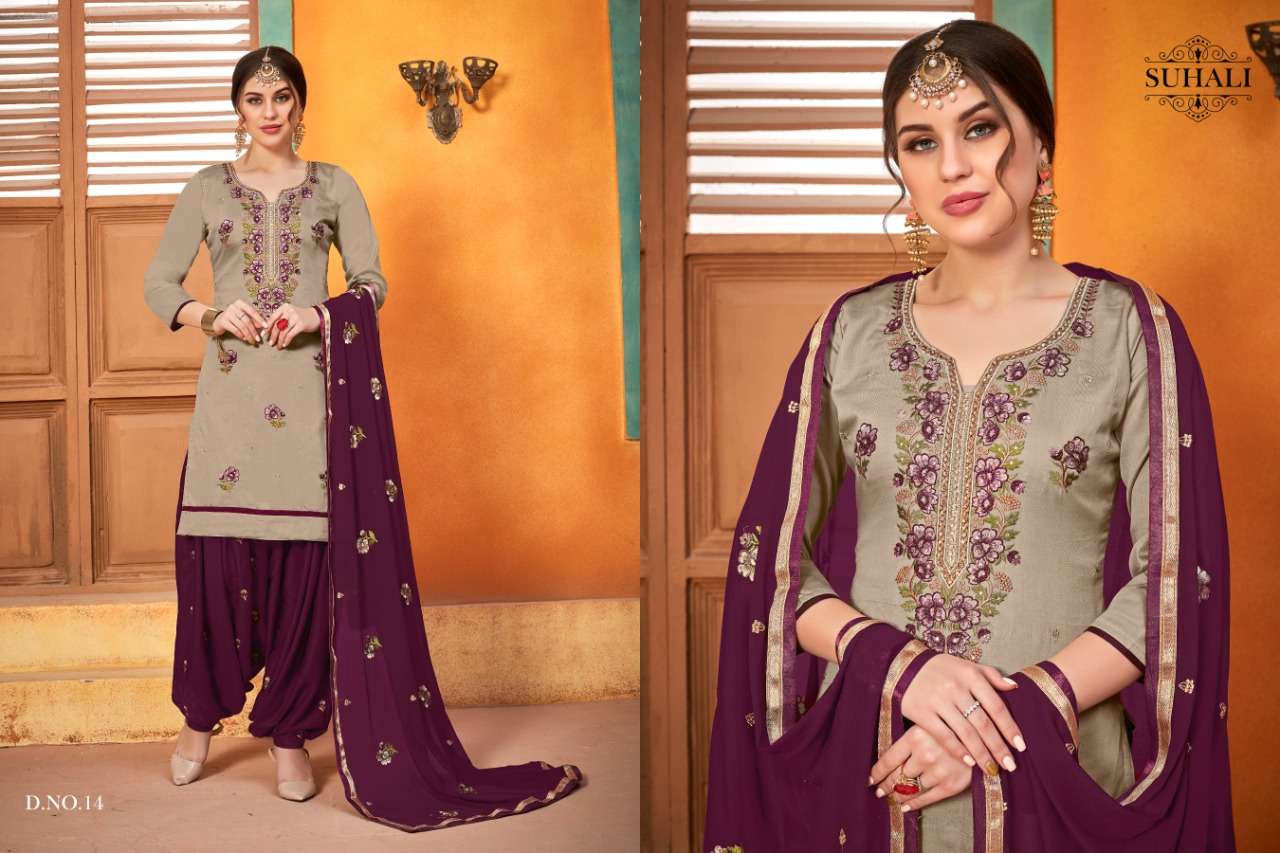 NIRALI BY SUHALI 11 TO 14 SERIES BEAUTIFUL STYLISH SHARARA SUITS FANCY COLORFUL CASUAL WEAR & ETHNIC WEAR & READY TO WEAR JAM SATIN WITH HEAVY WORK DRESSES AT WHOLESALE PRICE