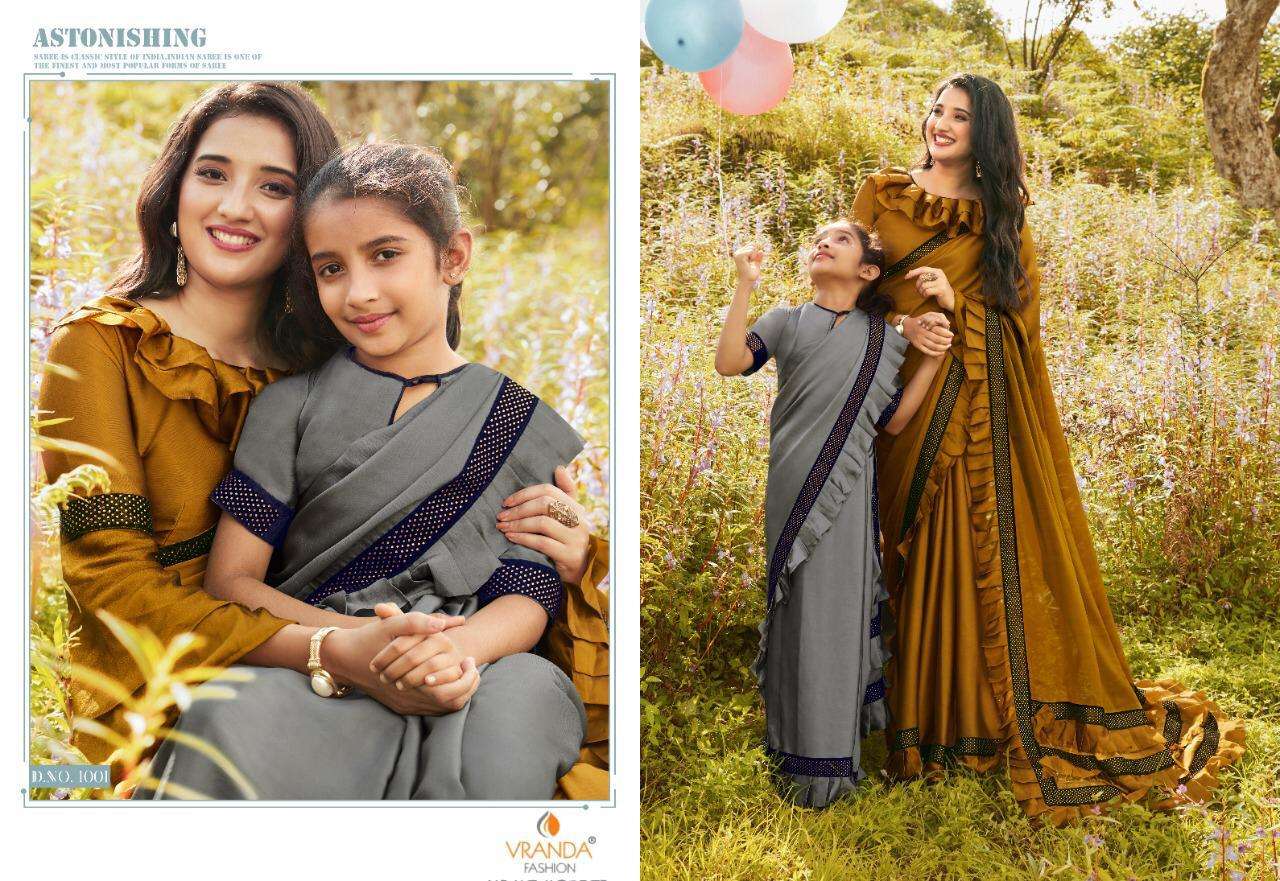 INDIAN GIRL BY VRANDA FASHION 1001 TO 1008 SERIES INDIAN TRADITIONAL WEAR COLLECTION BEAUTIFUL STYLISH FANCY COLORFUL PARTY WEAR & OCCASIONAL WEAR BARIFI SAREES AT WHOLESALE PRICE