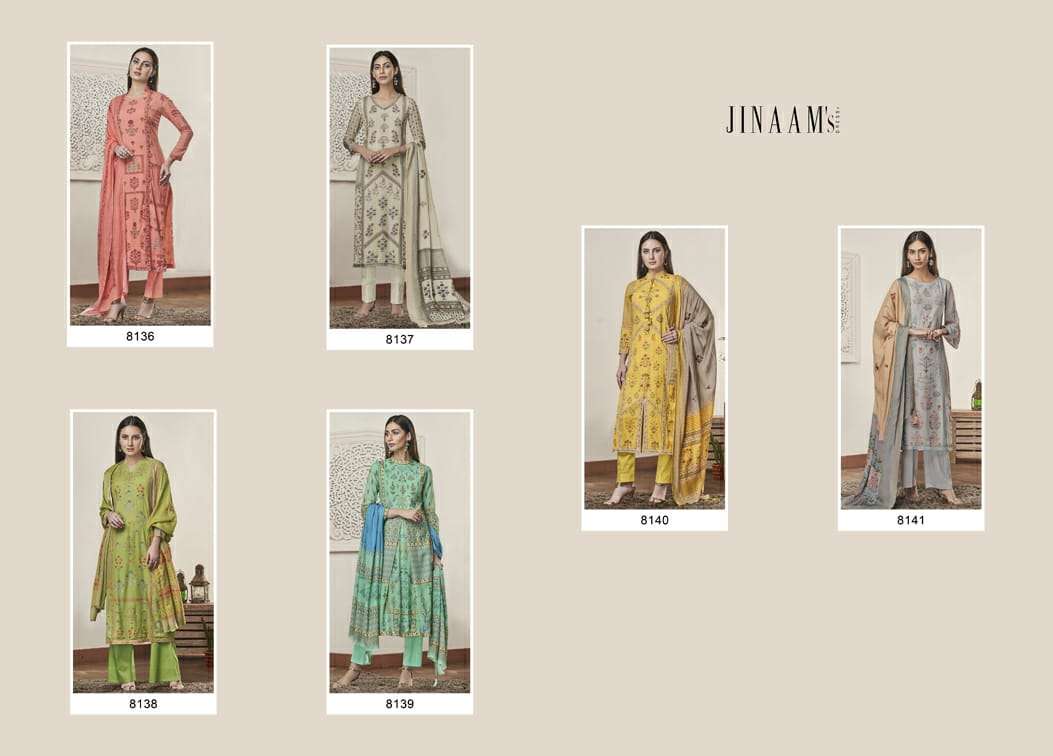 JINAAM ANAITA BY JINAAM DRESSES 8136 TO 8141 SERIES BEAUTIFUL SUITS STYLISH FANCY COLORFUL PARTY WEAR & OCCASIONAL WEAR COTTON SILK DRESSES AT WHOLESALE PRICE