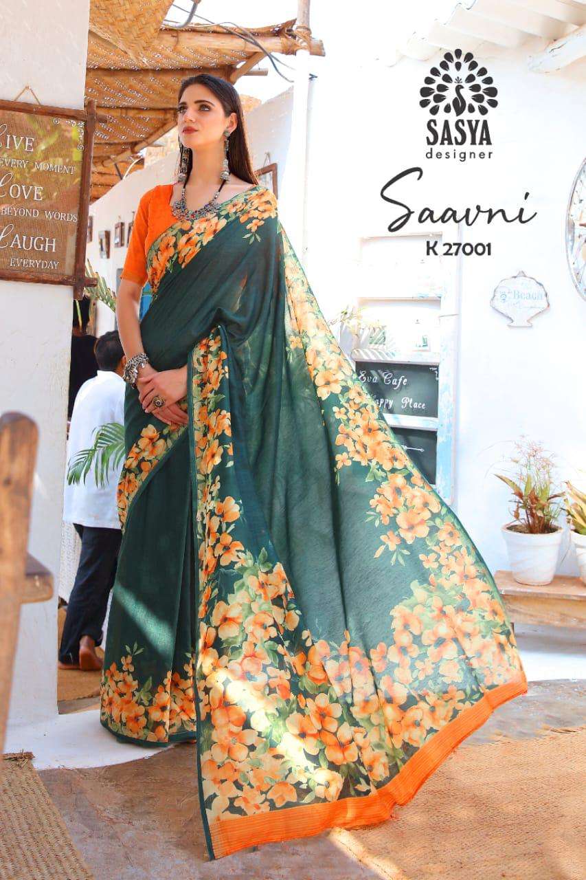SAAVNI BY SASYA DESIGNER 27001 TO 27010 SERIES INDIAN TRADITIONAL WEAR COLLECTION BEAUTIFUL STYLISH FANCY COLORFUL PARTY WEAR & OCCASIONAL WEAR MAL MAL COTTON SAREES AT WHOLESALE PRICE