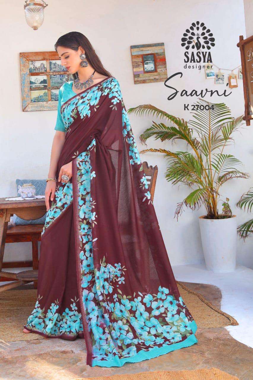 SAAVNI BY SASYA DESIGNER 27001 TO 27010 SERIES INDIAN TRADITIONAL WEAR COLLECTION BEAUTIFUL STYLISH FANCY COLORFUL PARTY WEAR & OCCASIONAL WEAR MAL MAL COTTON SAREES AT WHOLESALE PRICE