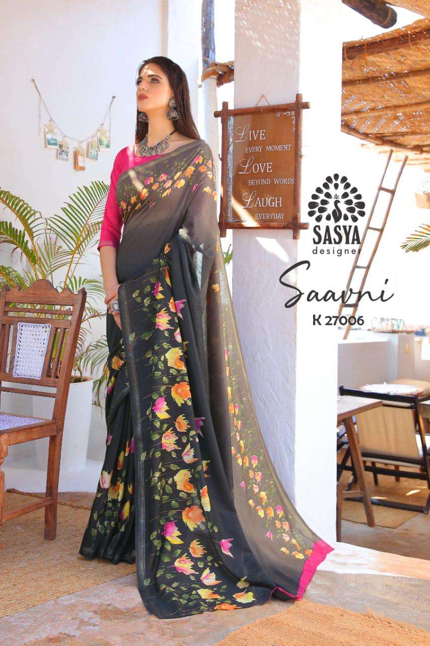 SAAVNI BY SASYA DESIGNER 27001 TO 27010 SERIES INDIAN TRADITIONAL WEAR COLLECTION BEAUTIFUL STYLISH FANCY COLORFUL PARTY WEAR & OCCASIONAL WEAR MAL MAL COTTON SAREES AT WHOLESALE PRICE