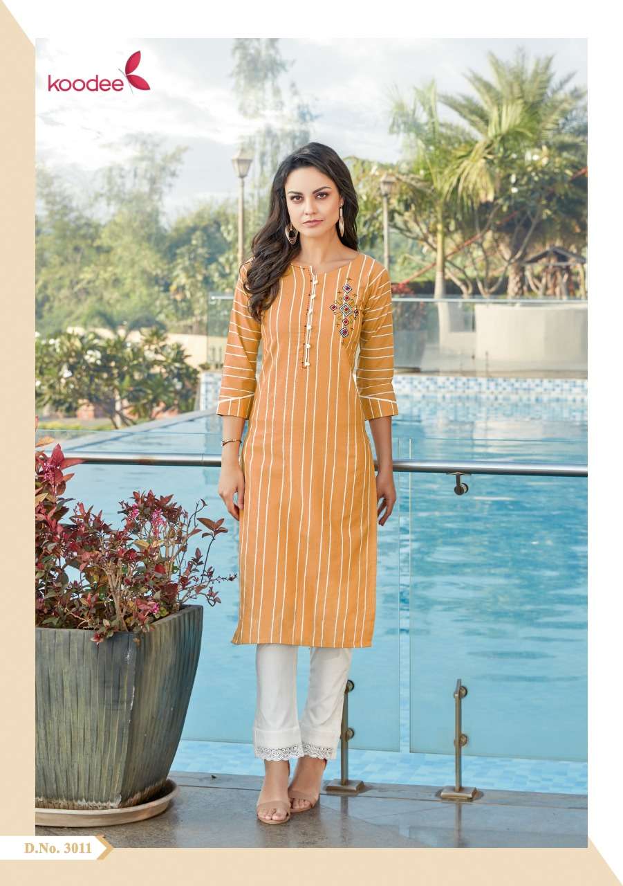 PANIHARI VOL-2 BY KOODEE 3007 TO 3011 SERIES STYLISH FANCY BEAUTIFUL COLORFUL CASUAL WEAR & ETHNIC WEAR WEAVING HANDLOOM COTTON KURTIS AT WHOLESALE PRICE