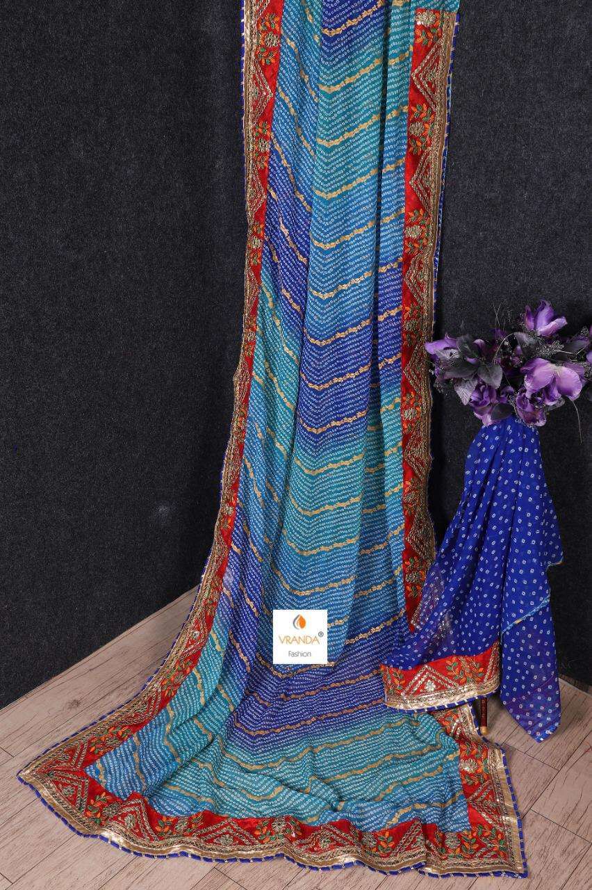 BANDHNI VOL-4 BY VRANDA FASHION 4001 TO 4014 SERIES INDIAN TRADITIONAL WEAR COLLECTION BEAUTIFUL STYLISH FANCY COLORFUL PARTY WEAR & OCCASIONAL WEAR GEORGETTE EMBROIDERED SAREES AT WHOLESALE PRICE