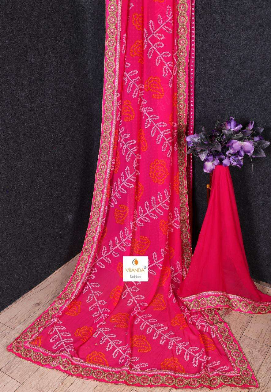BANDHNI VOL-4 BY VRANDA FASHION 4001 TO 4014 SERIES INDIAN TRADITIONAL WEAR COLLECTION BEAUTIFUL STYLISH FANCY COLORFUL PARTY WEAR & OCCASIONAL WEAR GEORGETTE EMBROIDERED SAREES AT WHOLESALE PRICE