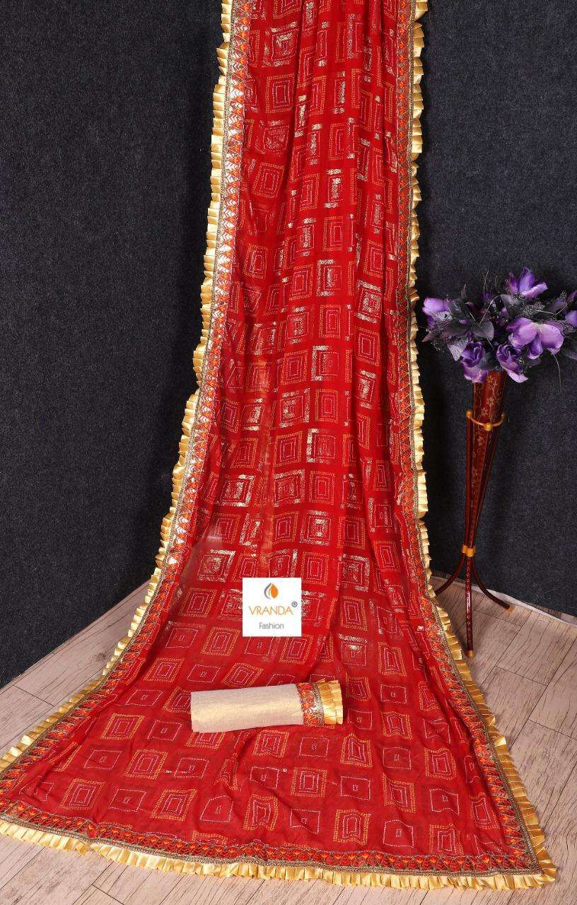 BANDHNI VOL-4 BY VRANDA FASHION 4001 TO 4014 SERIES INDIAN TRADITIONAL WEAR COLLECTION BEAUTIFUL STYLISH FANCY COLORFUL PARTY WEAR & OCCASIONAL WEAR GEORGETTE EMBROIDERED SAREES AT WHOLESALE PRICE