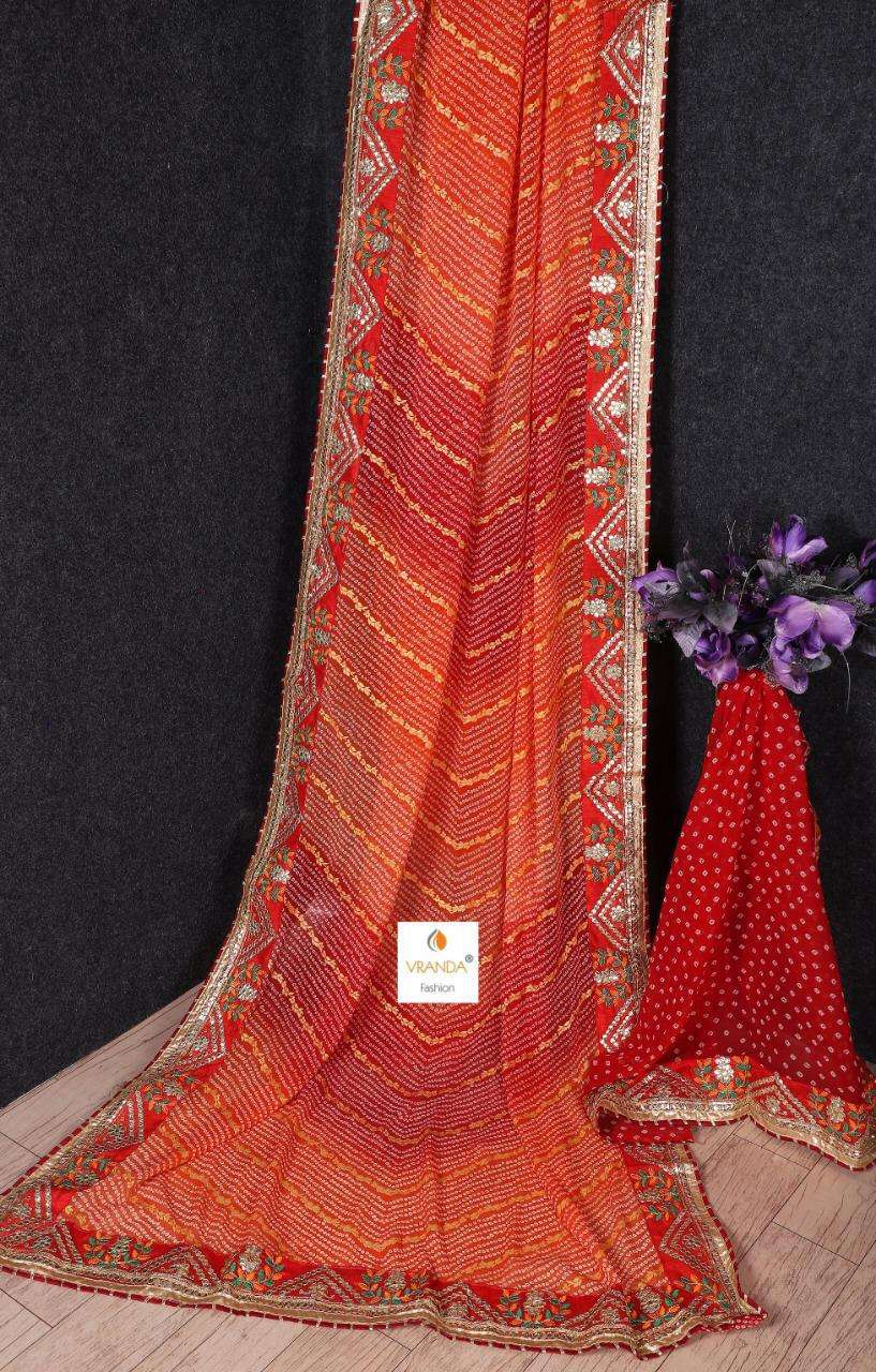 BANDHNI VOL-4 BY VRANDA FASHION 4001 TO 4014 SERIES INDIAN TRADITIONAL WEAR COLLECTION BEAUTIFUL STYLISH FANCY COLORFUL PARTY WEAR & OCCASIONAL WEAR GEORGETTE EMBROIDERED SAREES AT WHOLESALE PRICE