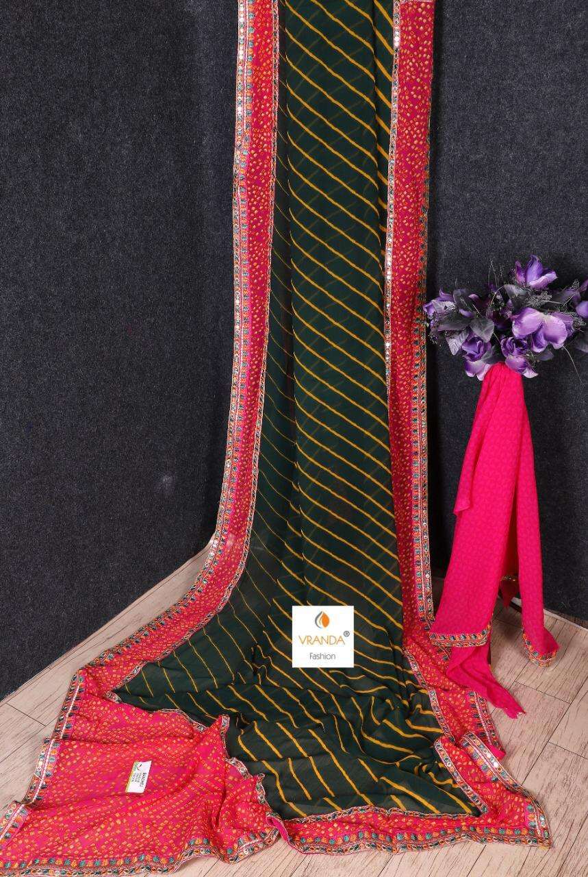 BANDHNI VOL-4 BY VRANDA FASHION 4001 TO 4014 SERIES INDIAN TRADITIONAL WEAR COLLECTION BEAUTIFUL STYLISH FANCY COLORFUL PARTY WEAR & OCCASIONAL WEAR GEORGETTE EMBROIDERED SAREES AT WHOLESALE PRICE