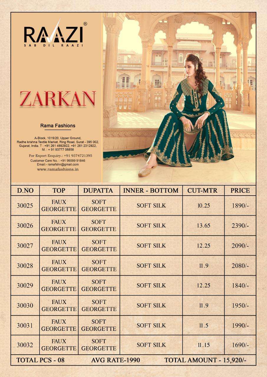 Zarkan By Rama Fashion 30025 To 30032 Series Designer Sharara Suits Beautiful Stylish Fancy Colorful Party Wear & Occasional Wear Faux Georgette Dresses At Wholesale Price