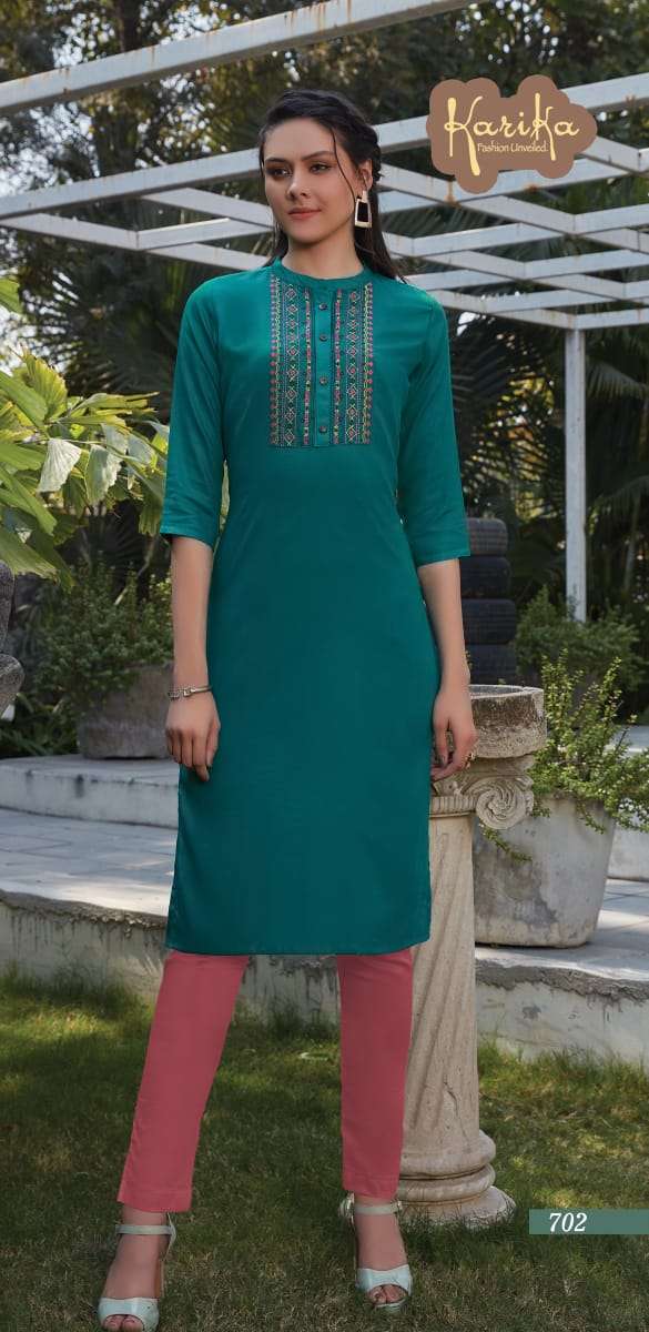 PEARL BY KARTIKA FASHIONS 701 TO 706 SERIES BEAUTIFUL STYLISH FANCY COLORFUL CASUAL WEAR & ETHNIC WEAR & READY TO WEAR RAYON EMBROIDERED KURTIS AT WHOLESALE PRICE