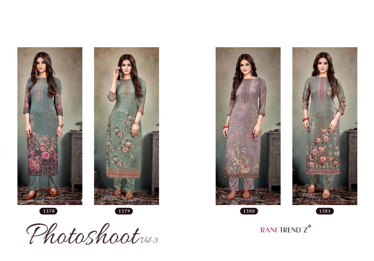PHOTOSHOOT VOL-3 BY RANI TRENDZ 1378 TO 1381 SERIES BEAUTIFUL STYLISH FANCY COLORFUL CASUAL WEAR & ETHNIC WEAR & READY TO WEAR RAYON SILK KURTIS AT WHOLESALE PRICE