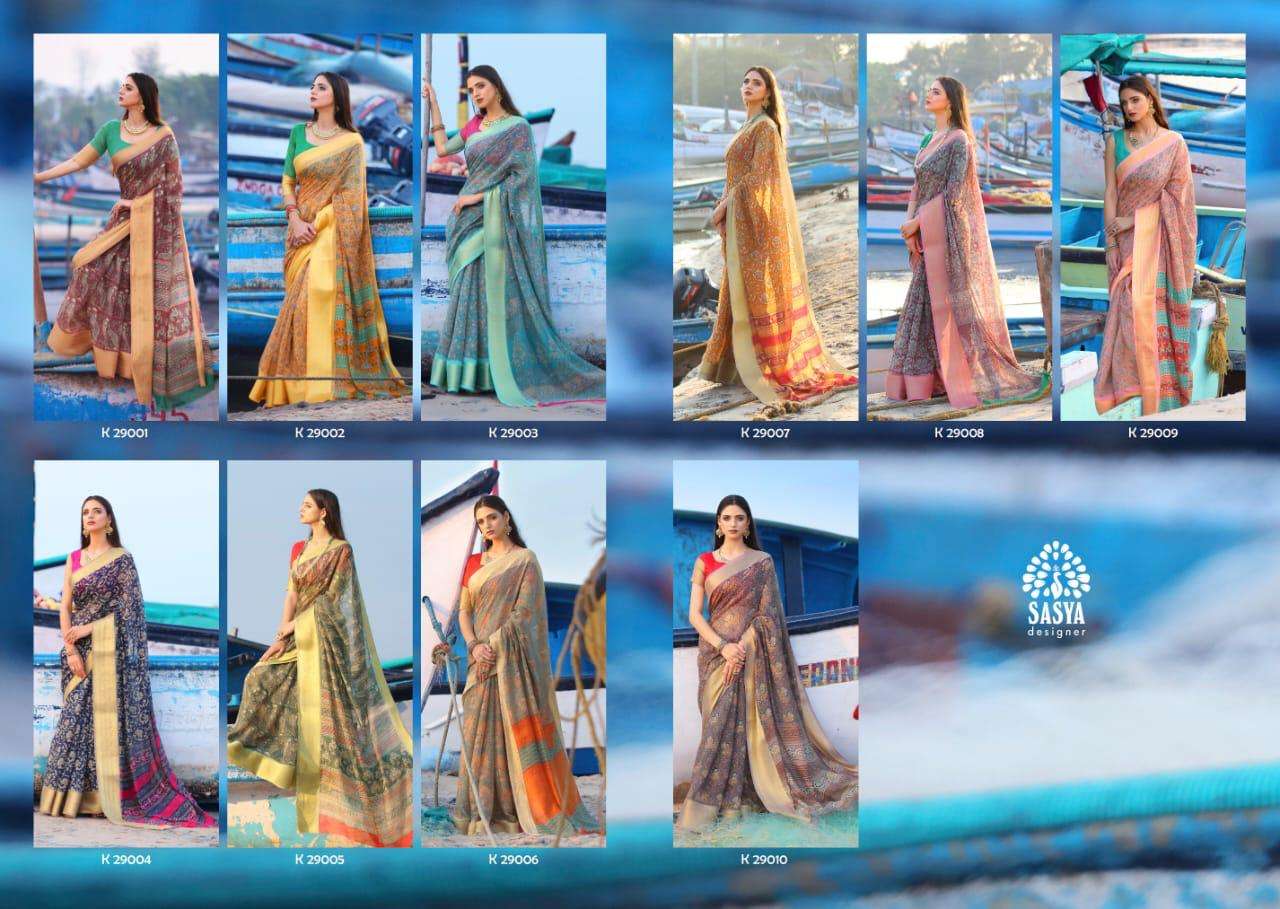KASTI BY SASYA DESIGNER 29001 TO 29010 SERIES INDIAN TRADITIONAL WEAR COLLECTION BEAUTIFUL STYLISH FANCY COLORFUL PARTY WEAR & OCCASIONAL WEAR SOFT COTTON SAREES AT WHOLESALE PRICE