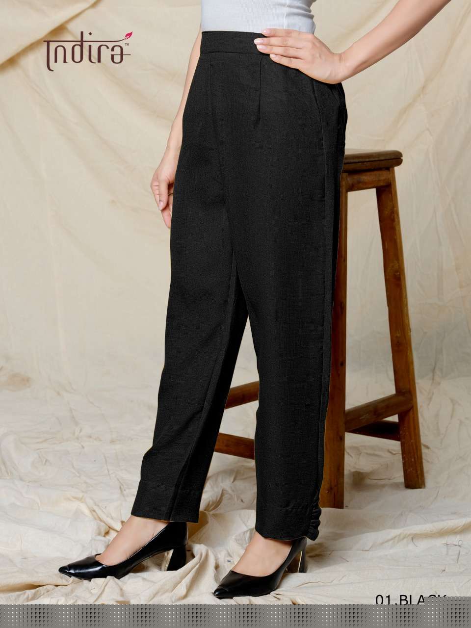 INDIRA LINEN PANTS BY INDIRA 01 TO 09 SERIES BEAUTIFUL STYLISH FANCY COLORFUL CASUAL WEAR & ETHNIC WEAR PREMIER POLYSTER PANTS AT WHOLESALE PRICE