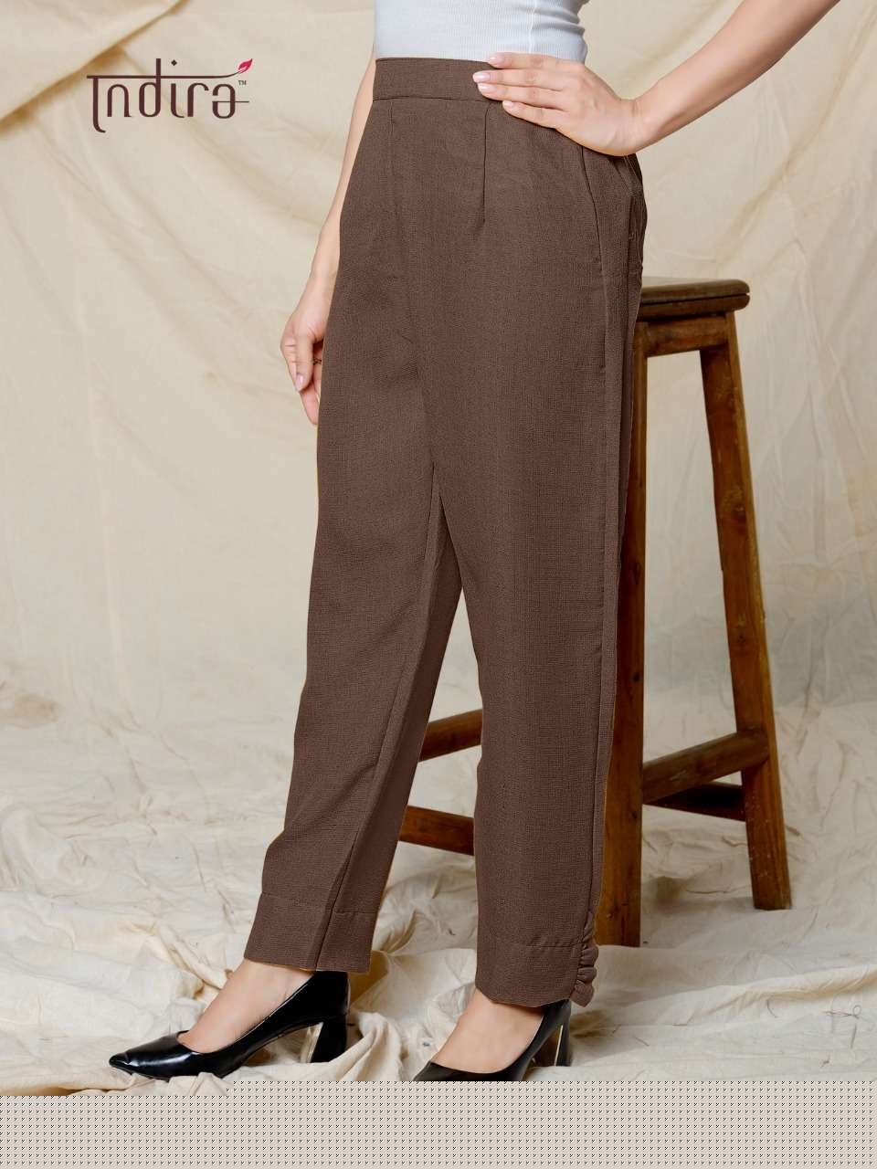 INDIRA LINEN PANTS BY INDIRA 01 TO 09 SERIES BEAUTIFUL STYLISH FANCY COLORFUL CASUAL WEAR & ETHNIC WEAR PREMIER POLYSTER PANTS AT WHOLESALE PRICE