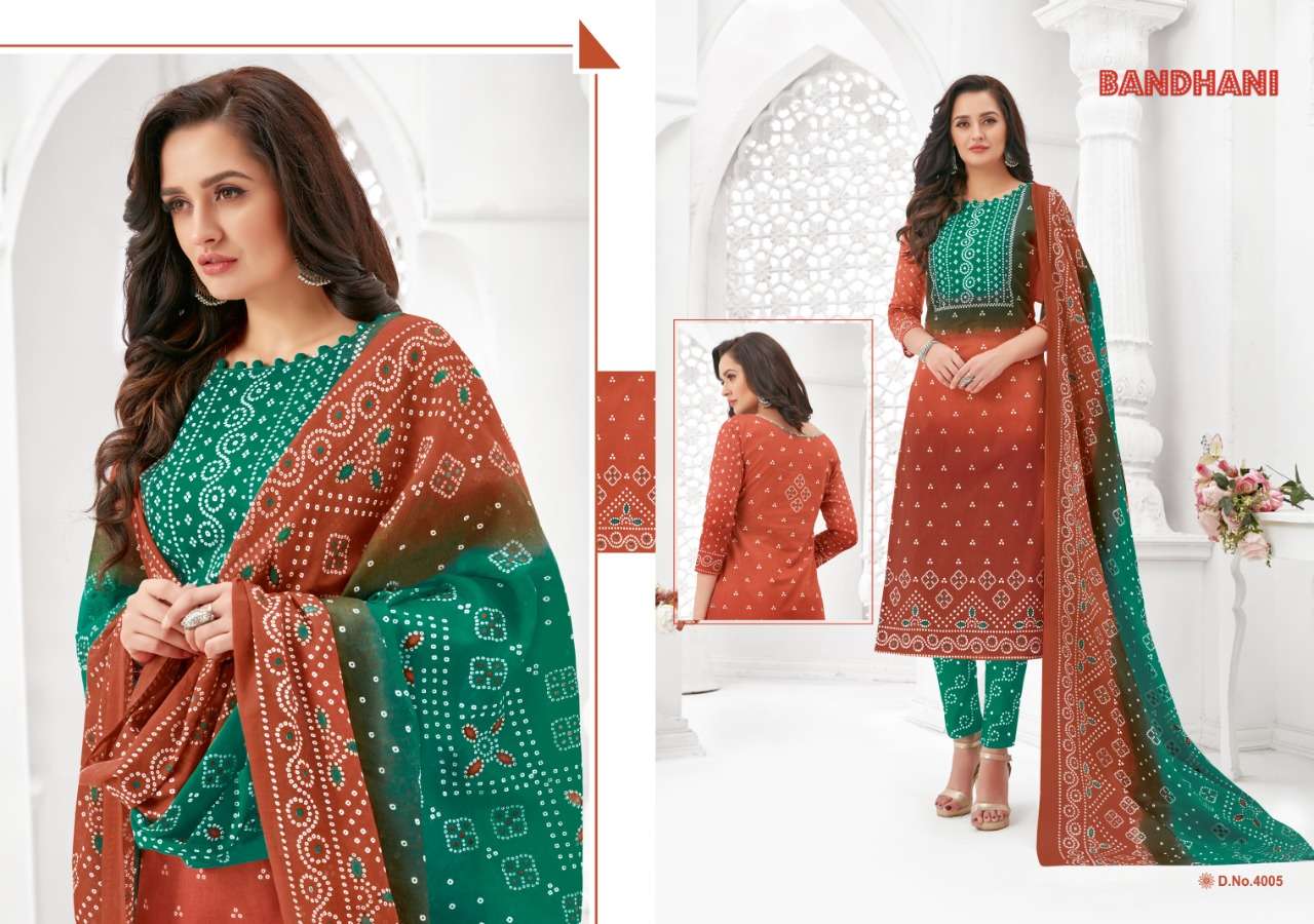 BANDHANI VOL-4 BY GANESHA 4005 TO 4014 SERIES BEAUTIFUL SUITS STYLISH FANCY COLORFUL PARTY WEAR & OCCASIONAL WEAR PUER COTTON PRINTED DRESSES AT WHOLESALE PRICE