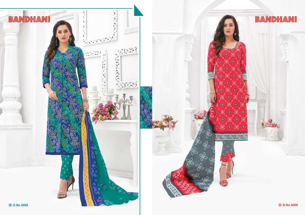BANDHANI VOL-4 BY GANESHA 4005 TO 4014 SERIES BEAUTIFUL SUITS STYLISH FANCY COLORFUL PARTY WEAR & OCCASIONAL WEAR PUER COTTON PRINTED DRESSES AT WHOLESALE PRICE