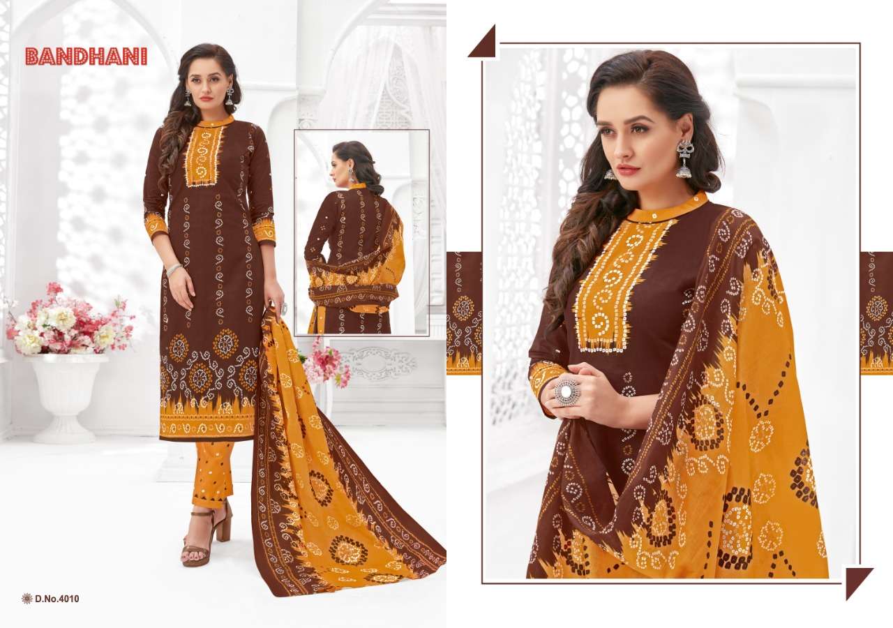 BANDHANI VOL-4 BY GANESHA 4005 TO 4014 SERIES BEAUTIFUL SUITS STYLISH FANCY COLORFUL PARTY WEAR & OCCASIONAL WEAR PUER COTTON PRINTED DRESSES AT WHOLESALE PRICE