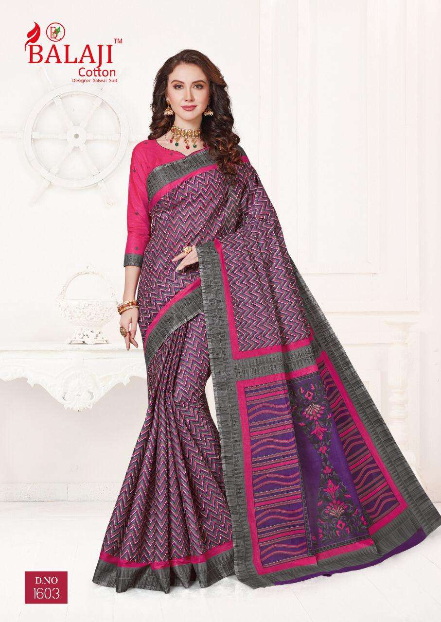 LEELAVATHI VOL-6 BY BALAJI COTTON 1601 TO 1630 SERIES INDIAN TRADITIONAL WEAR COLLECTION BEAUTIFUL STYLISH FANCY COLORFUL PARTY WEAR & OCCASIONAL WEAR COTTON SAREE WITH B.P SAREES AT WHOLESALE PRICE