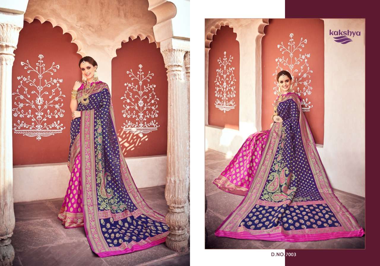 NAFISA BY KAKSHYA 7001 TO 7006 SERIES INDIAN TRADITIONAL WEAR COLLECTION BEAUTIFUL STYLISH FANCY COLORFUL PARTY WEAR & OCCASIONAL WEAR LICHI SILK SAREES AT WHOLESALE PRICE