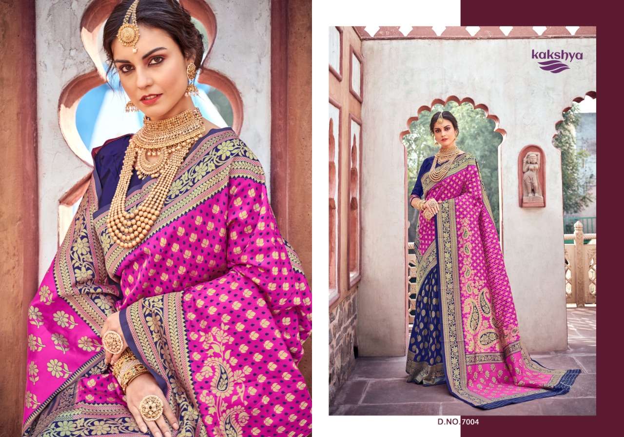 NAFISA BY KAKSHYA 7001 TO 7006 SERIES INDIAN TRADITIONAL WEAR COLLECTION BEAUTIFUL STYLISH FANCY COLORFUL PARTY WEAR & OCCASIONAL WEAR LICHI SILK SAREES AT WHOLESALE PRICE