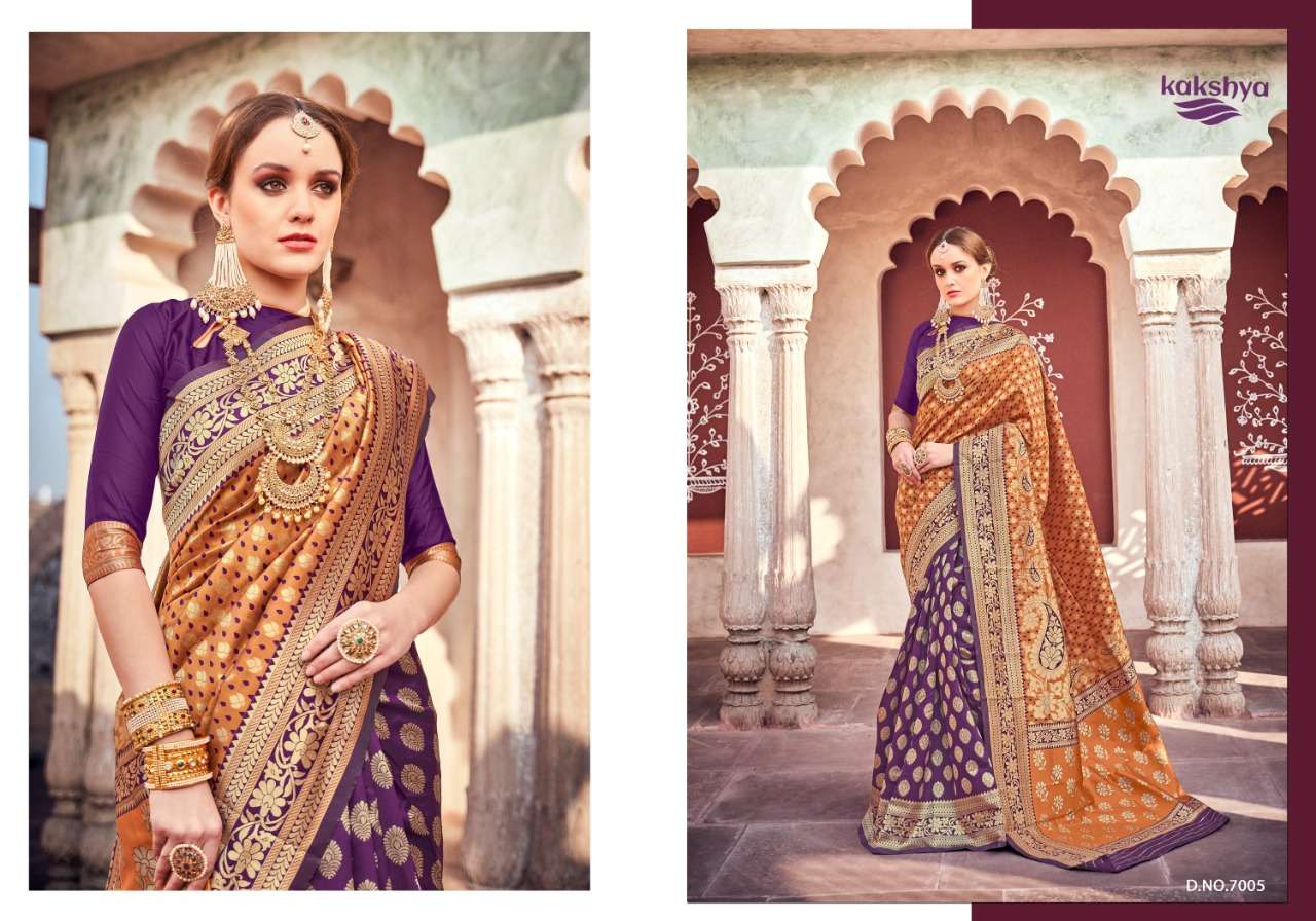 NAFISA BY KAKSHYA 7001 TO 7006 SERIES INDIAN TRADITIONAL WEAR COLLECTION BEAUTIFUL STYLISH FANCY COLORFUL PARTY WEAR & OCCASIONAL WEAR LICHI SILK SAREES AT WHOLESALE PRICE