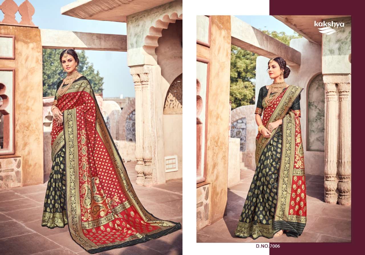 NAFISA BY KAKSHYA 7001 TO 7006 SERIES INDIAN TRADITIONAL WEAR COLLECTION BEAUTIFUL STYLISH FANCY COLORFUL PARTY WEAR & OCCASIONAL WEAR LICHI SILK SAREES AT WHOLESALE PRICE