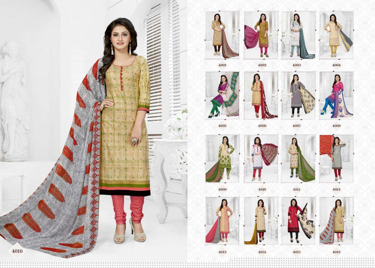 RUBBY CHIFFON VOL-4 BY COTTON PLUS 4001 TO 4016 SERIES BEAUTIFUL SUITS STYLISH FANCY COLORFUL PARTY WEAR & OCCASIONAL WEAR COTTON PRINTED DRESSES AT WHOLESALE PRICE