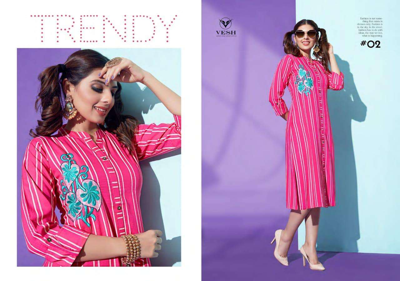 DAIZY BY VESH 01 TO 08 SERIES BEAUTIFUL COLORFUL STYLISH FANCY CASUAL WEAR & READY TO WEAR HEAVY RAYON EMBROIDERED KURTIS AT WHOLESALE PRICE