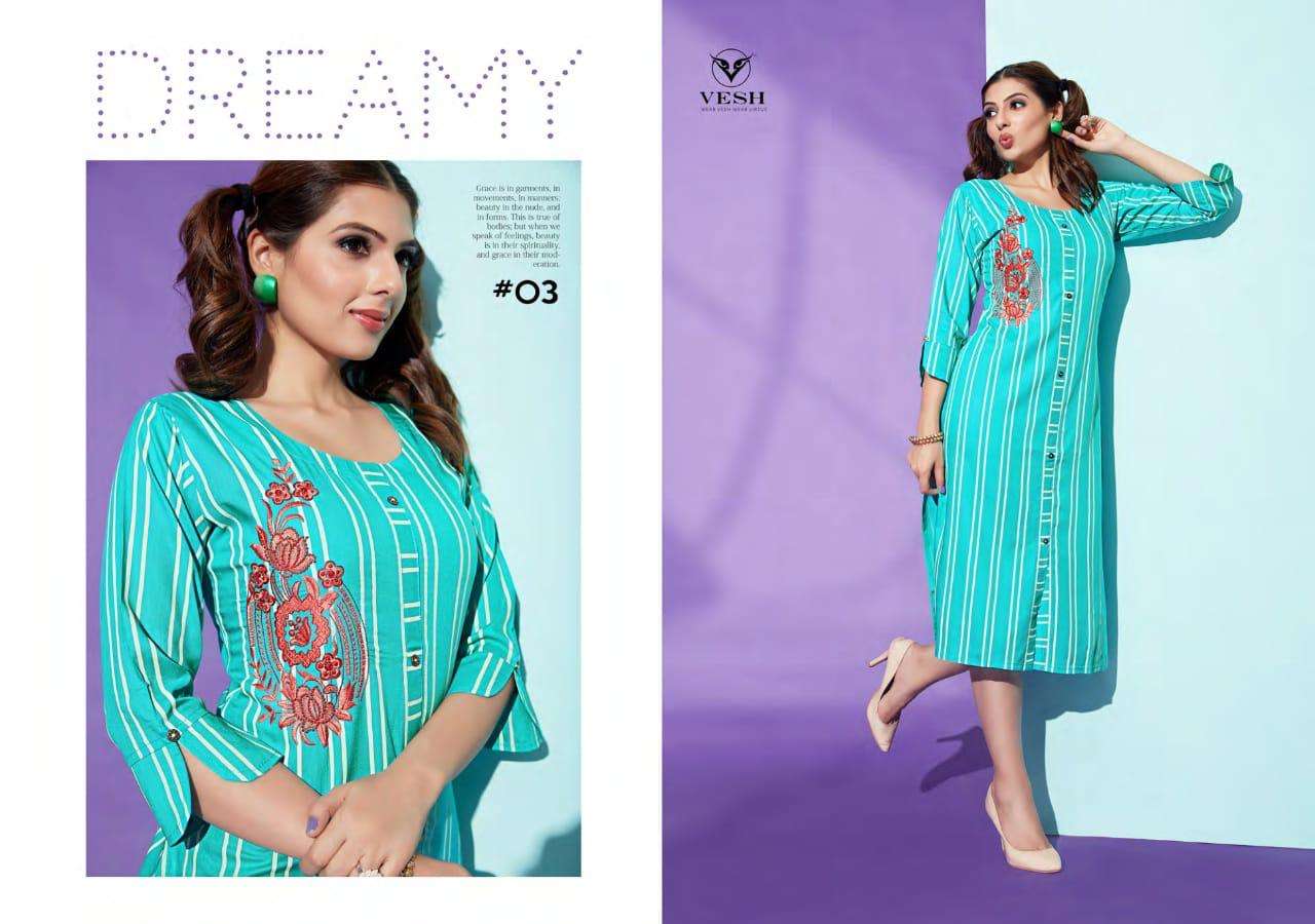 DAIZY BY VESH 01 TO 08 SERIES BEAUTIFUL COLORFUL STYLISH FANCY CASUAL WEAR & READY TO WEAR HEAVY RAYON EMBROIDERED KURTIS AT WHOLESALE PRICE