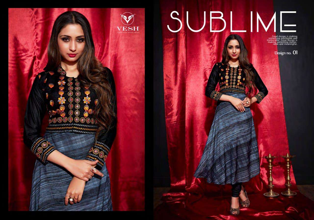 GLOSS BY VESH 01 TO 08 SERIES BEAUTIFUL COLORFUL STYLISH FANCY CASUAL WEAR & READY TO WEAR HEAVY RAYON EMBROIDERED KURTIS WITH KOTI AT WHOLESALE PRICE