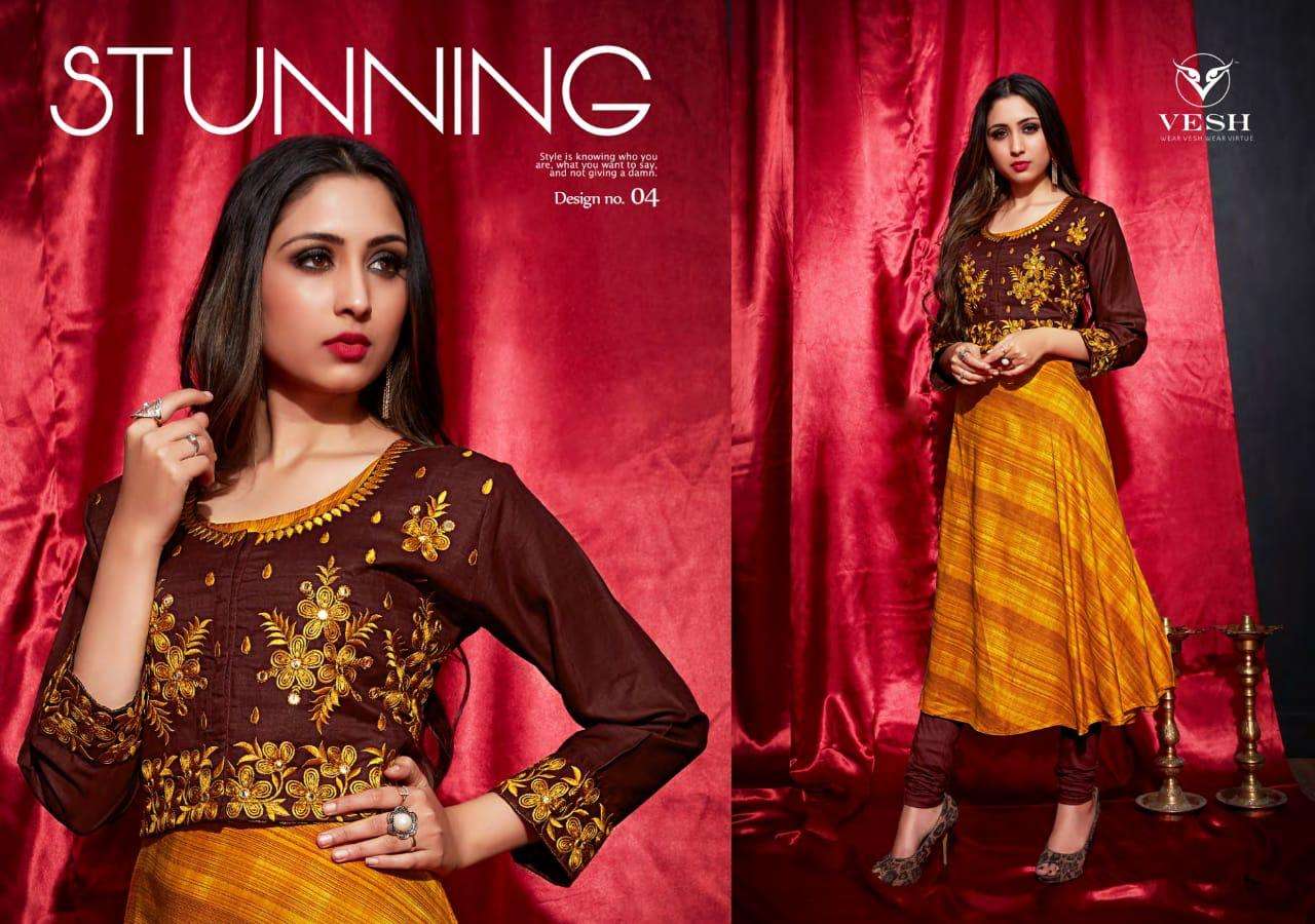 GLOSS BY VESH 01 TO 08 SERIES BEAUTIFUL COLORFUL STYLISH FANCY CASUAL WEAR & READY TO WEAR HEAVY RAYON EMBROIDERED KURTIS WITH KOTI AT WHOLESALE PRICE