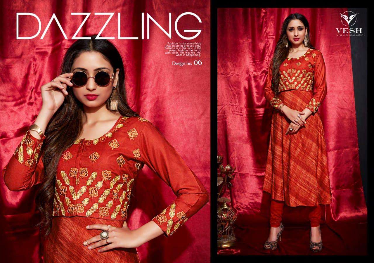 GLOSS BY VESH 01 TO 08 SERIES BEAUTIFUL COLORFUL STYLISH FANCY CASUAL WEAR & READY TO WEAR HEAVY RAYON EMBROIDERED KURTIS WITH KOTI AT WHOLESALE PRICE