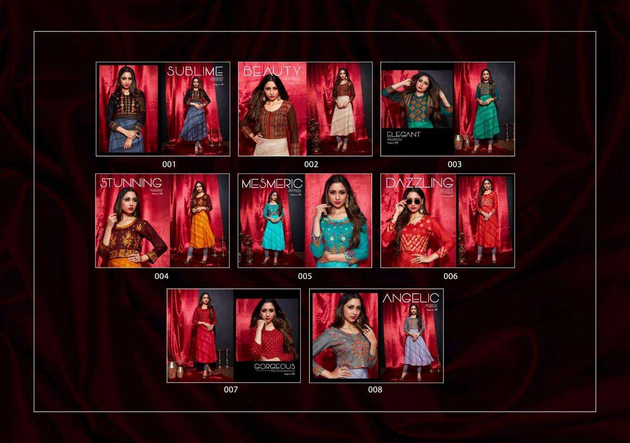 GLOSS BY VESH 01 TO 08 SERIES BEAUTIFUL COLORFUL STYLISH FANCY CASUAL WEAR & READY TO WEAR HEAVY RAYON EMBROIDERED KURTIS WITH KOTI AT WHOLESALE PRICE