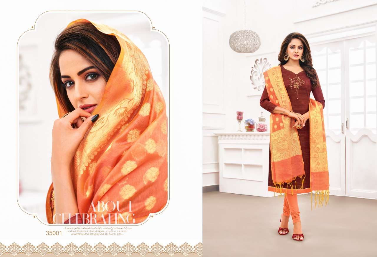 BANARASHI VOL-3 BY KAPIL TEX 35001 TO 35012 SERIES BEAUTIFUL SUITS STYLISH FANCY COLORFUL PARTY WEAR & OCCASIONAL WEAR SOUTH SILK WITH HANDWORK DRESSES AT WHOLESALE PRICE